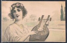 F042 ART NOUVEAU MM VIENNE FEMME Style GREC HARPE LADY HARP LYRE MUSIC
