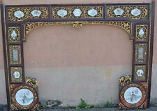 Partie d'alcove Lit chinois bois ancien motifs verres peint main et ceramique ..