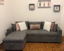 Canapé d'angle convertible avec coffre de rangement – Tissu gris foncé 3 places