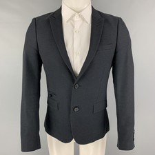 THE KOOPLES Taille 36 Noir Grille Laine Coton Pic Revers Manteau Sport