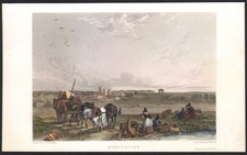 1835 Gravure aquarellée Montpellier Vue depuis le Lez Marchands Paysage