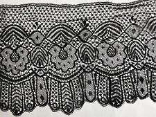 DENTELLE ANCIENNE aux fuseaux - superbe large volant de  GUIPURE noire 4.90 m