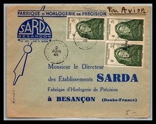 Enveloppe Montre Sarda HORLOGERIE Besançon 1949 par Avion Afrique Occ. Francaise