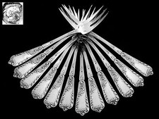 Rare Antique French All Sterling Silver Snail/Shellfish Forks 12 pc Rococo