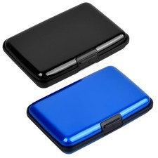 Porte Carte de Visite 2 pièces Noir et Bleu Étui pour Cartes de Visite en Alu...