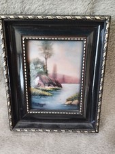 Tableau Émaux De Limoges Sur Cuivre Maison Lac Signé Chantal De Burguet 