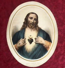 Gravure religieuse XIX siècle:Sacré cœur de Jésus en couleurs 