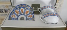 Magnifique coffret déjeuner en porcelaine Christofle Océana bleu Ginkgo