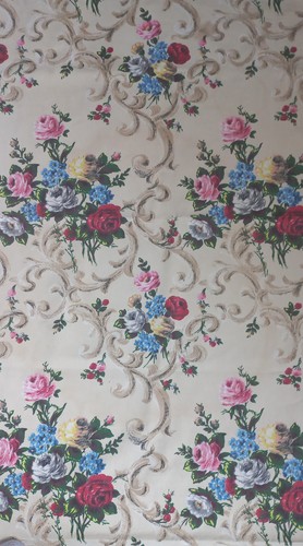 Tissu ancien beige fleurs - tissu,