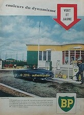 PUBLICITE BP STATION SERVICE POMPE A ESSENCE VERT ET JAUNE DE 1960 FRENCH AD PUB