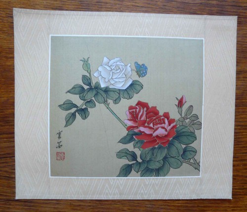 Peinture sur soie asie roses - asie,