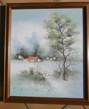 Tableau huile sur toile cadre bois signé W. EATON 69x59 impeccable