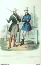 Gravure La mode 1835 n°473 Veste velours habit de chasse (travestissement)