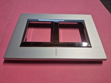 BTICINO AXOLUTE 23692 ou HA4832/2XC - Plaque Double Aluminium Brosse Horiz. 57mm