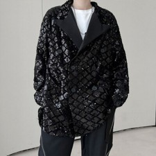Hommes Sequin Pic Revers Robe Costume Veste Blazer Haut Dîner Fête Danse Bal