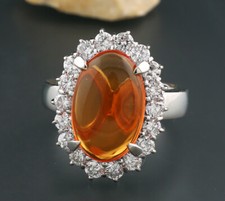 Anneau Opale de Feu Orange 4,08 Carat Très Fine Brillants 1,51 Platine Massif