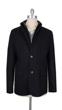 Manteau Uni En Laine Mélangée Cachemire Bleu Foncé - (MM10920241)