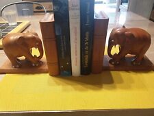 serre livres éléphants en bois massif années 60 lot de 2