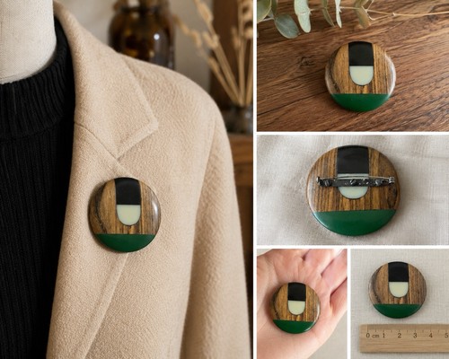 Broche moderniste bois - broche, et