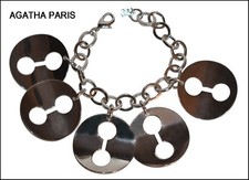 FRENCH SIGNED AGATHA SPECTACULAR CHROME 70's STYLE CHARM BRACELET