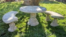 Ancien Salon Jardin Extérieur Ital Garden Table 2 Bancs Demi Lune Pierre 