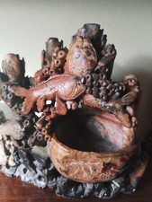 MARBRE ROUGE  SCULPTE ROCHER FONTAINE POISSONS CHINOIS  FIN XIXème