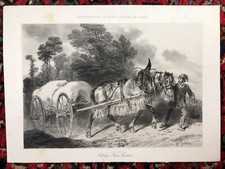 Lithographie Originale Hippolyte LALAISSE - Cheval - Attelage Franc-Comtois