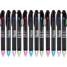 12 Pièces Stylos à Bille Rétractable Multicolores 4 Couleurs Encre Noir Bleu ...