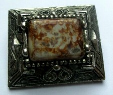 Belle unique broche couleur argent pavé pierre marbré marron bijou vintage 2268