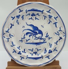 Ancienne Assiette Moustiers Faïencerie Martres Tolosane Signée Décor Ibis Bleu