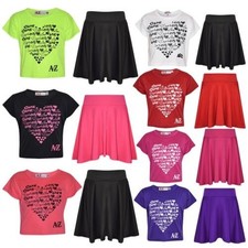 A2Z 4 Enfants Filles Amour T Shirt Ensemble Jupe Souple Confortable Âge 5-13 Ans