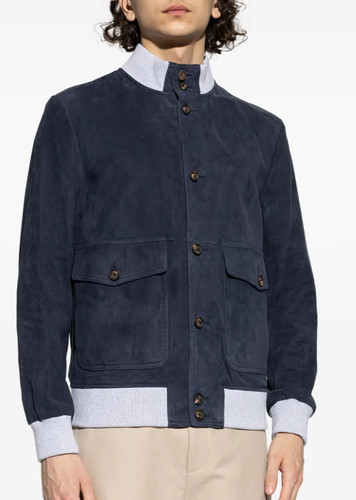 Blouson cuir bomber bleu - blouson,
