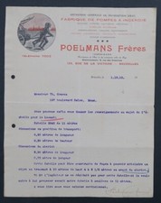Facture BRUXELLES 1913 Fabrique pompe incendie POELMANS pompier illustrée 55
