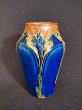 Vase Art Nouveau 1920 Gilbert Méténier très belle glaçure nappé bleu et caramel 