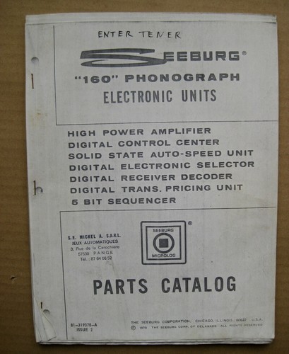 Juke box seeburg parts catalog - box,