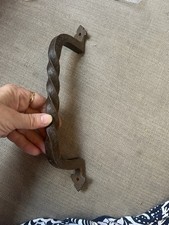 Large antique French door handle 11” iron twisted forged metal heavy castle