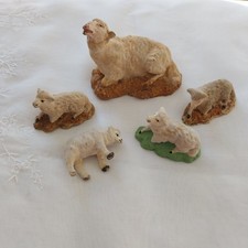 Lot de 5 Santons Moutons Floqués Anciens Devineau Crèche de Noël