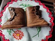 Ancienne Paire de BOTTINES en Cuir pour Poupée Ancienne - Marque TREFLE 