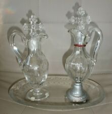 PAIRE DE BURETTES AVEC SON PLATEAU/ VERRE CRISTAL /EGLISE/MESSE/RELIGIEUX