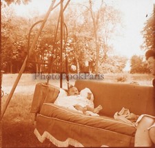 FRANCE Famille Bébé Balançoire Photo Stereo Plaque de verre Vintage 