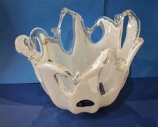 Superbe Coupe Centre De Table Cristal blanc Nacré Murano fait main Italie neuf