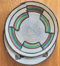 2 Corbeilles Africaines Panier Vannerie Tressée Argentée Déco Ethnique 31 cm