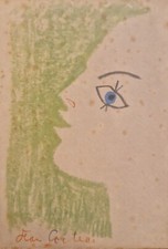 Jean Cocteau - Lithographie ancienne - Profil stylisé - 16,5 x 11,5 cm