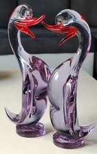 Paire/Couple de Canards Murano/Italie verre en Alexandrite Néodyme/Haut 22/23 cm