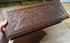 Large Antique Burmese Carved Wooden Box Teak Casket Indonesia Boîte Teck Birmane