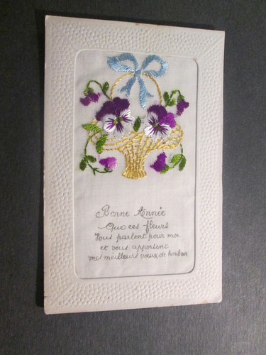 Carte postale fantaisie brodee
