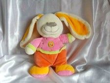 Doudou chien lapin blanc, orange, rose, jaune, vert, Pommette