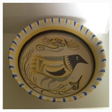 COUPE CÉRAMIQUE ÉMAILLÉE POLYCHROME JOS LE CORRE KÉRALUC OISEAU 1950/60 VINTAGE