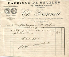 Bordeaux (33) Facture 1902.Bronnert.Meubles en bambou naturel.rue Deburbe.