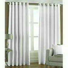 Neuf 2 Pièce Oeillet Long Crush Porte Rideau Set - 2.7m Blanc